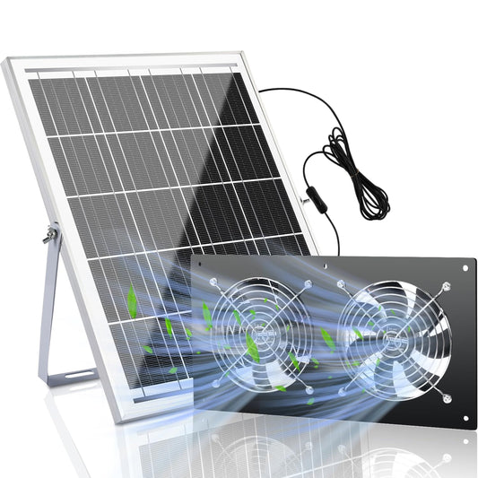 Solar Powered Dual Fan Kit for Greenhouse Air Circulation and Outdoor Use