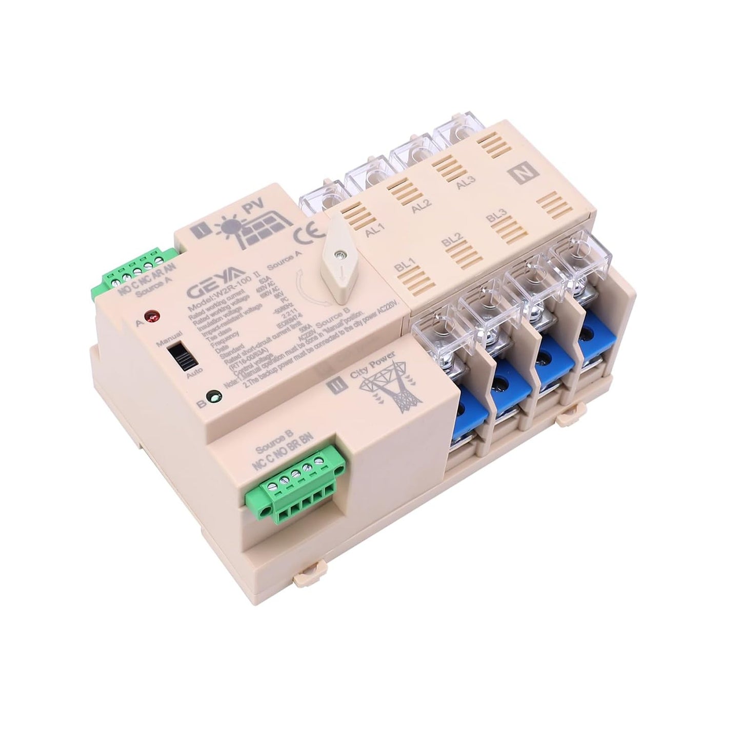 Automatic 4P Solar Power Switch for On-Grid PV Systems 63A 220VAC