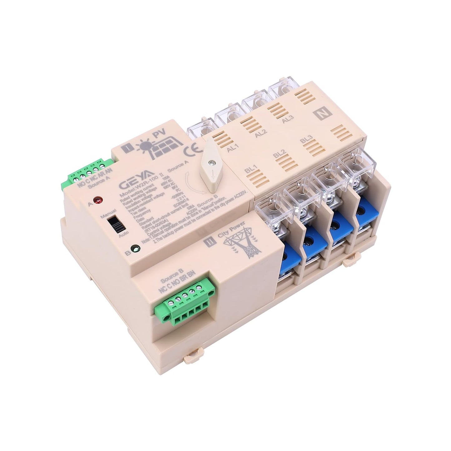 Automatic 4P Solar Power Switch 100A for On-Grid PV Systems