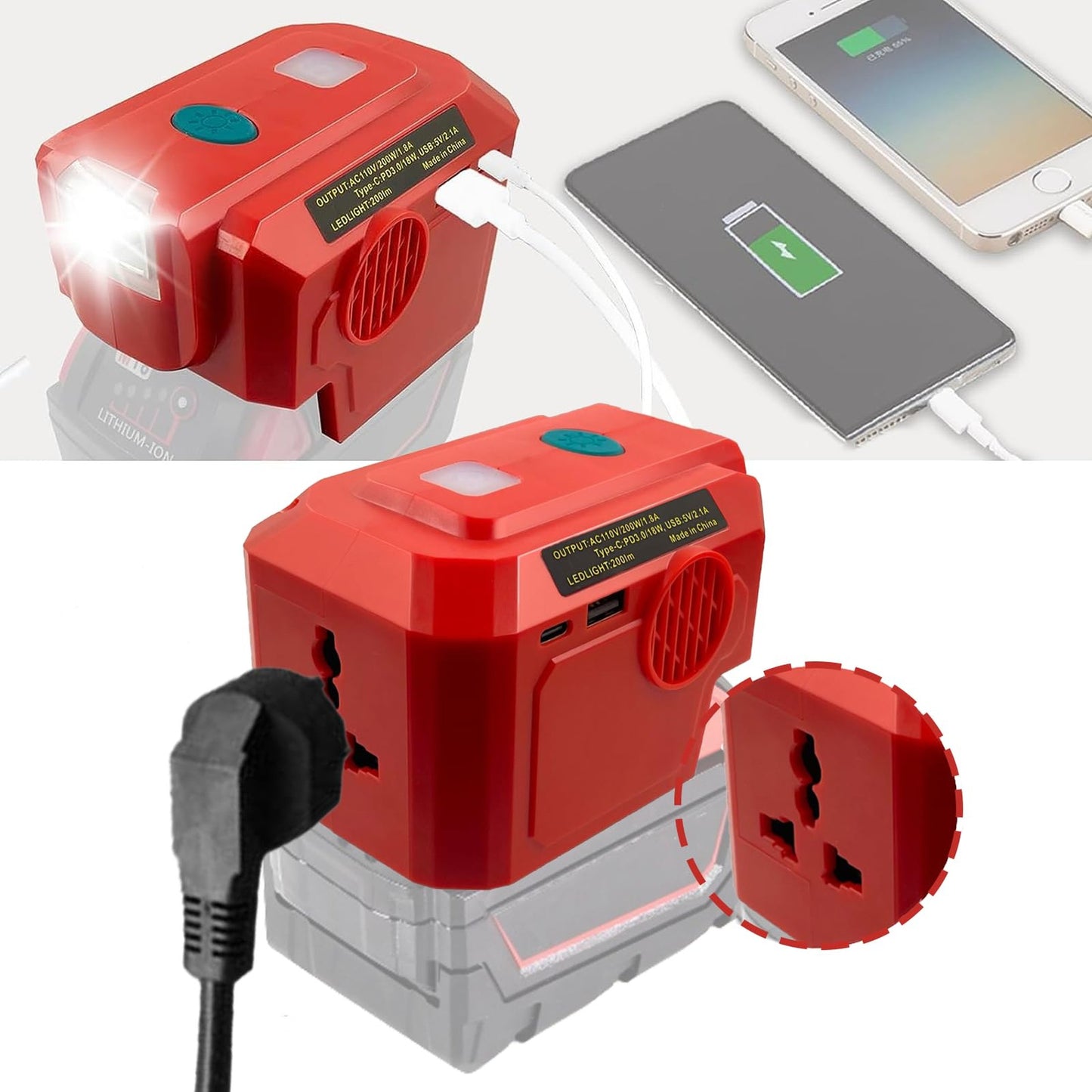 Milwaukee 200W Power Inverter for 18V M18 Battery with USB-C Ports