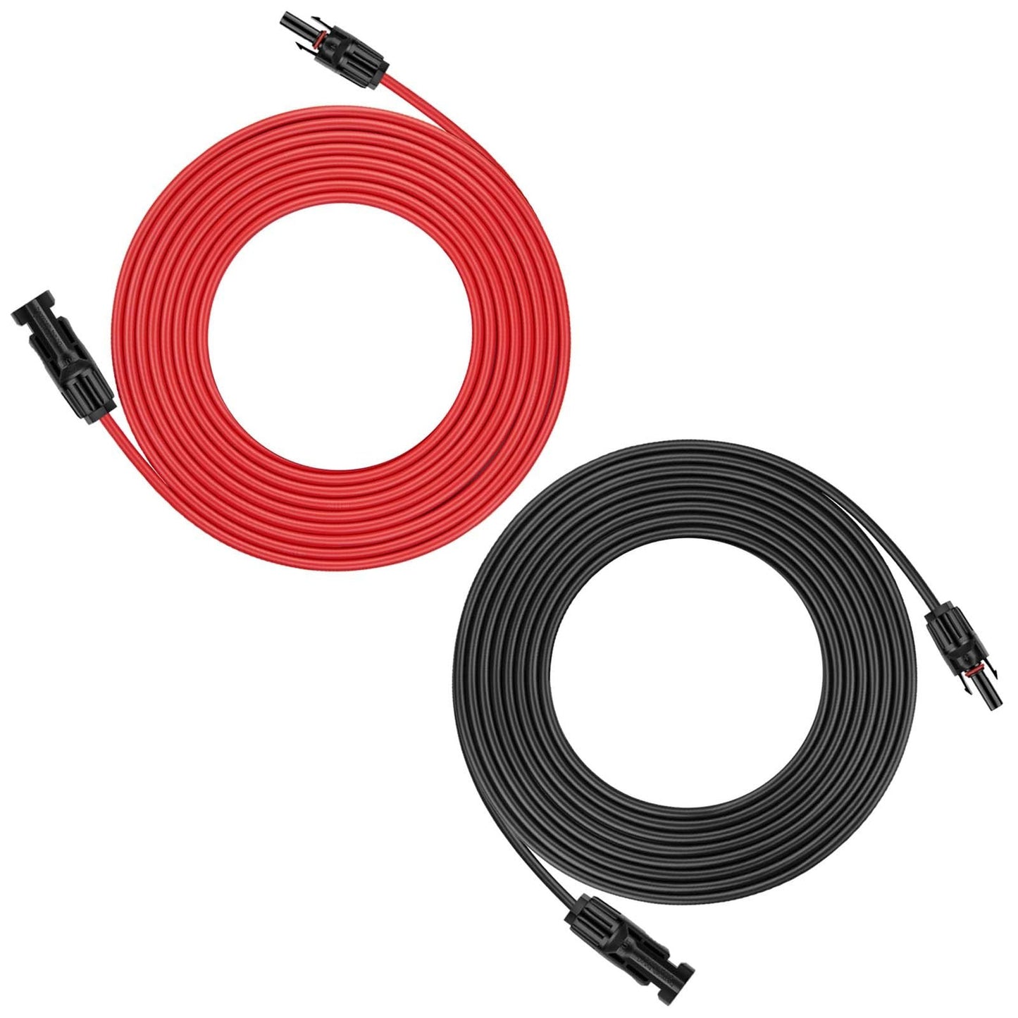 20 Feet 10AWG Solar Panel Extension Cable Pair with Connectors Black Red