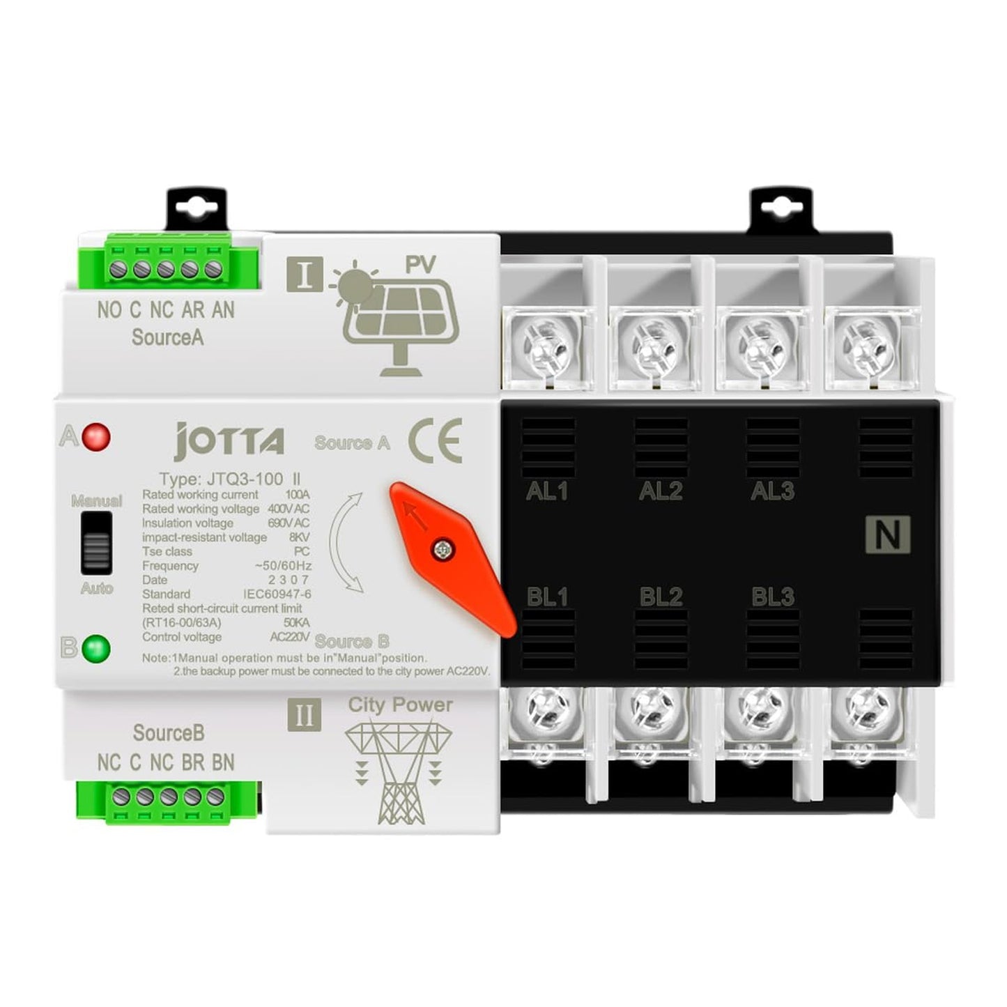 Automatic PV ATS Switch for Solar Inverter 2P 3P 4P 100A 220V Din Rail