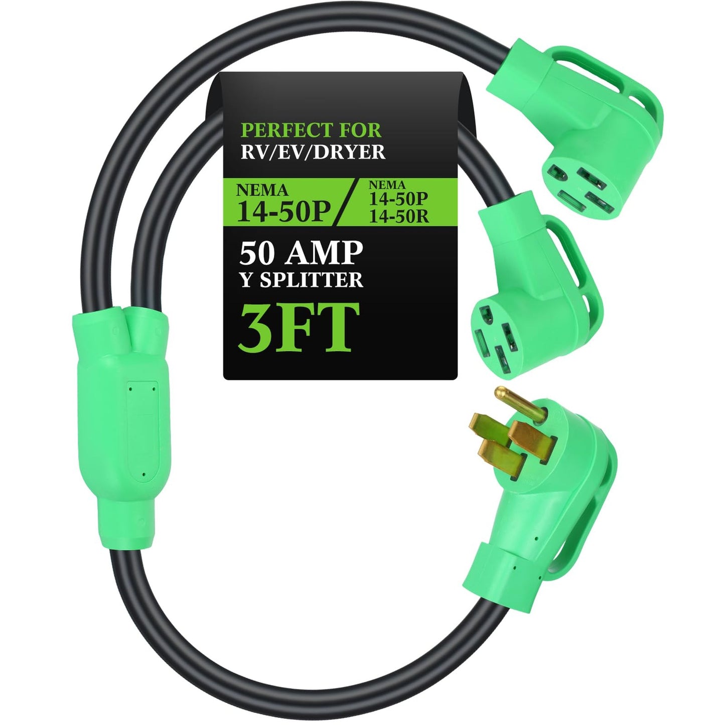 50 Amp Y Splitter Adapter Cord for RV and EV Charging, 3 ft Length