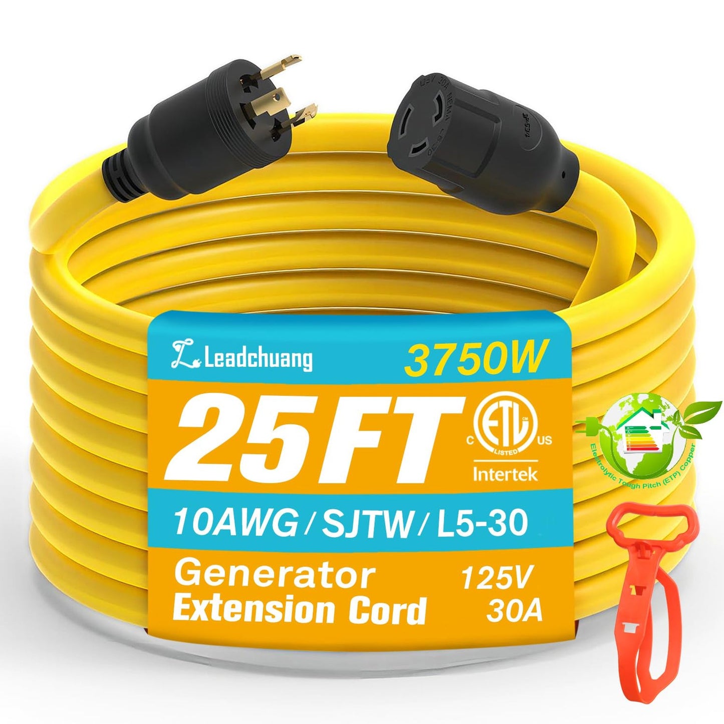 30 Amp 25ft Generator Power Cord 10 Gauge Waterproof Outdoor Extension Cable