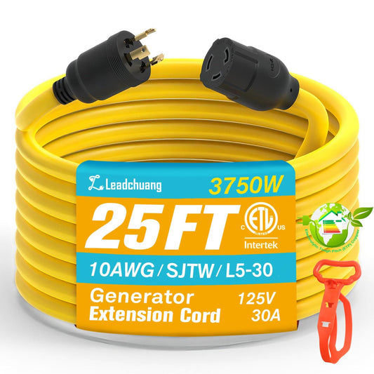 30 Amp 25ft Generator Power Cord 10 Gauge Waterproof Outdoor Extension Cable
