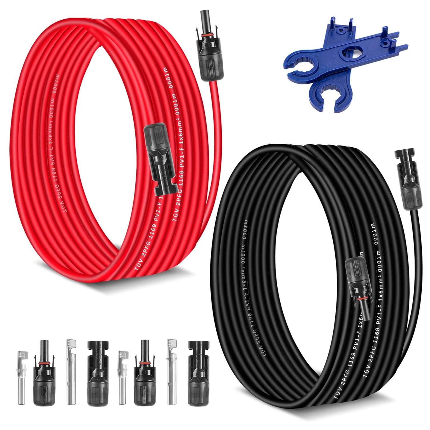 Solar Panel Extension Cable 20ft 10AWG Red Black PV Wire Connector Adapter