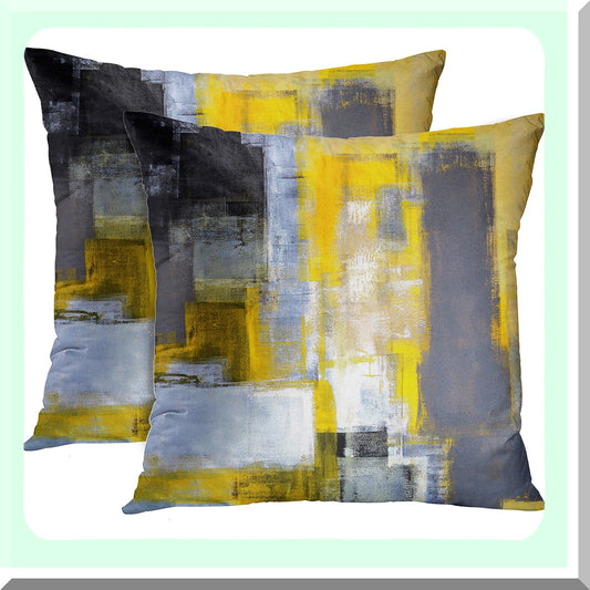 Abstract Fusion Pillow Covers - Set of 2 | Yellow White Black Decorative Cases | Modern Home Decor | Standard Square 18x18 Inches Pillowcases