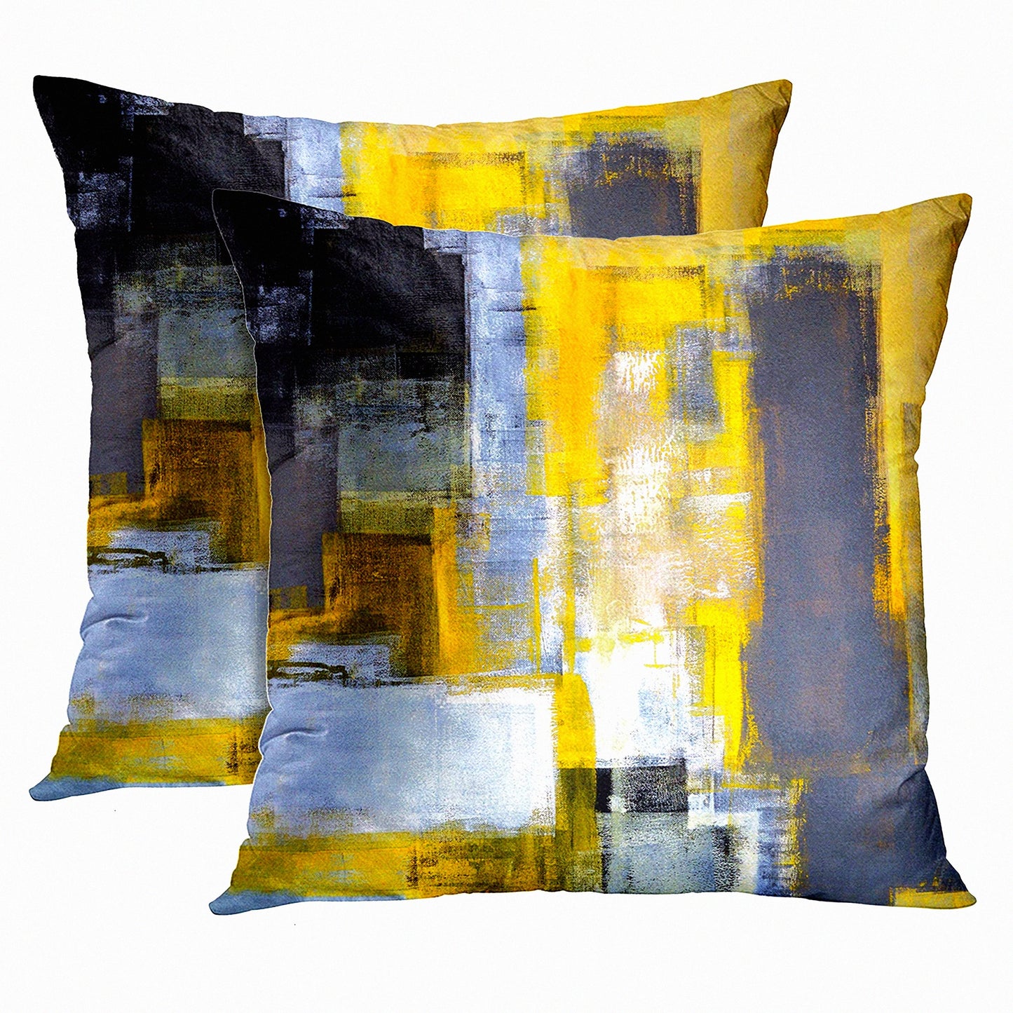 Abstract Fusion Pillow Covers - Set of 2 | Yellow White Black Decorative Cases | Modern Home Decor | Standard Square 18x18 Inches Pillowcases