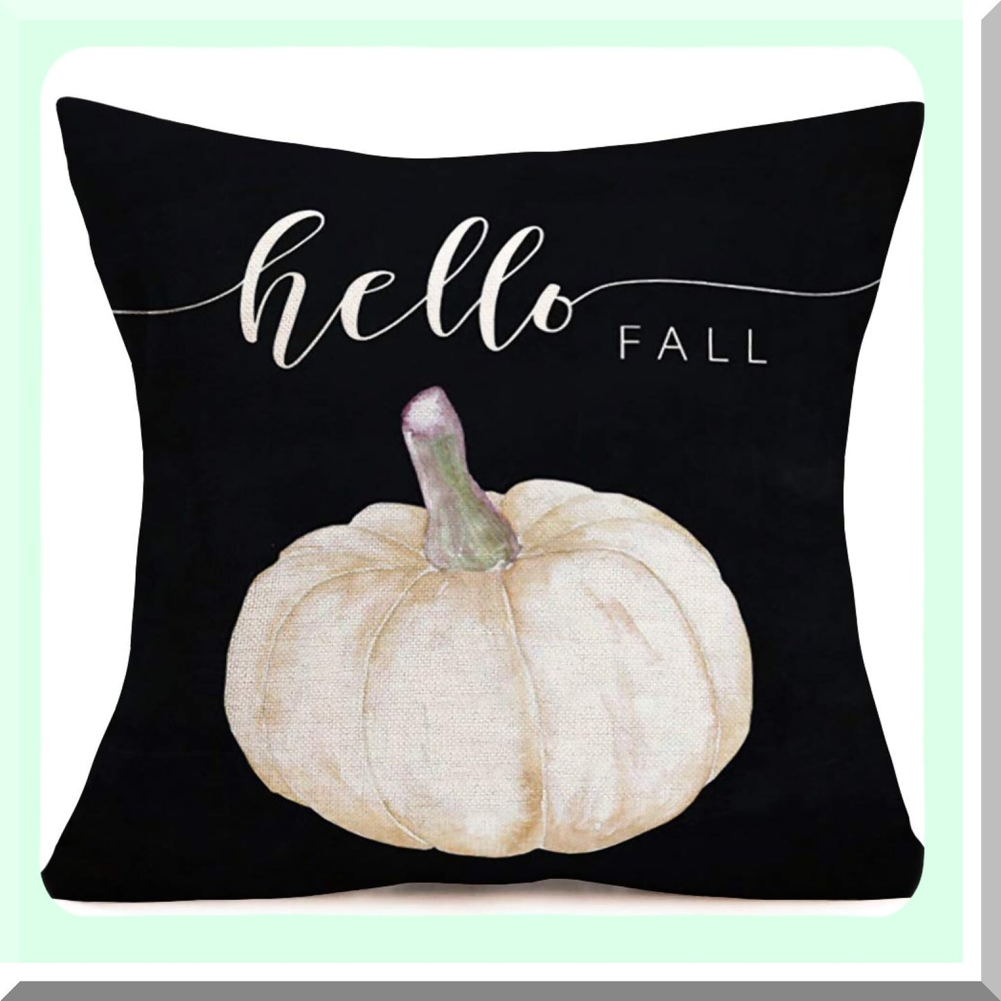 Watercolor Pumpkin Harvest Decor Pillow Cover - Hello Fall Quote Throw Cushion Case - Autumn Farmhouse Decorative Black Background - Cotton Linen 18x18 for Couch, Sofa, Car