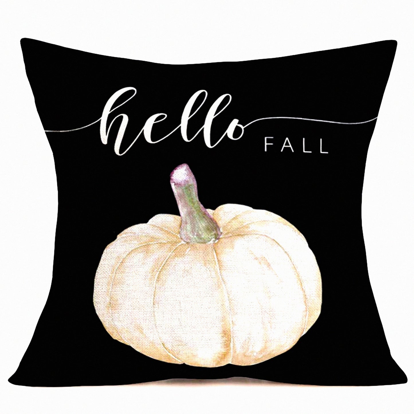 Watercolor Pumpkin Harvest Decor Pillow Cover - Hello Fall Quote Throw Cushion Case - Autumn Farmhouse Decorative Black Background - Cotton Linen 18x18 for Couch, Sofa, Car