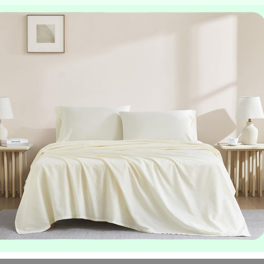 Luxury Ivory Cotton Queen Sheet Set - 144 Thread Count 4-Piece Bedding Set