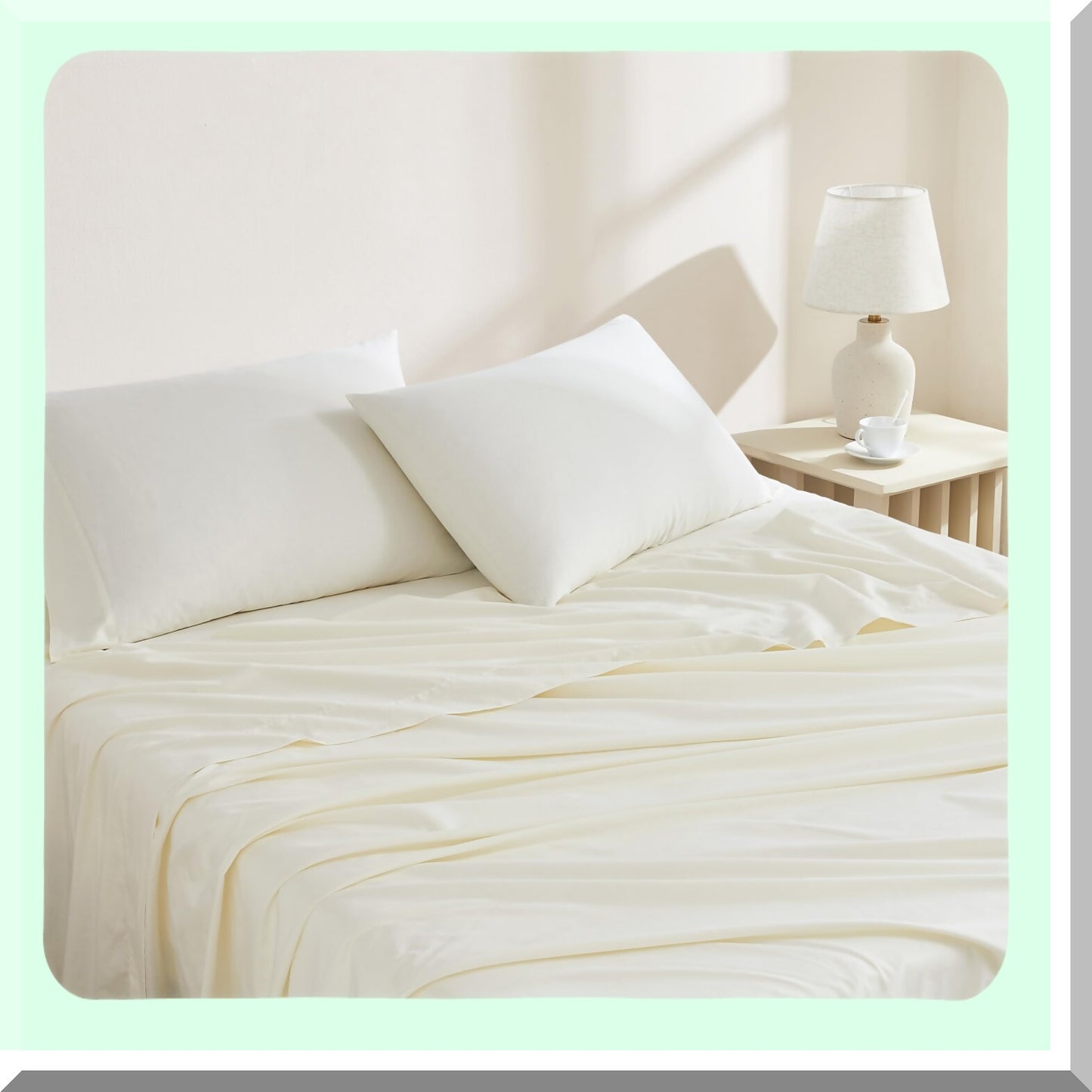 Luxury Ivory Cotton Queen Sheet Set - 144 Thread Count 4-Piece Bedding Set