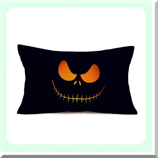 Horrific Pumpkin Black Background Decorative Pillow Cover - Cotton Linen Throw Cushion Case for Couch - Smilyard 12x20 Inch Lumbar Pillow