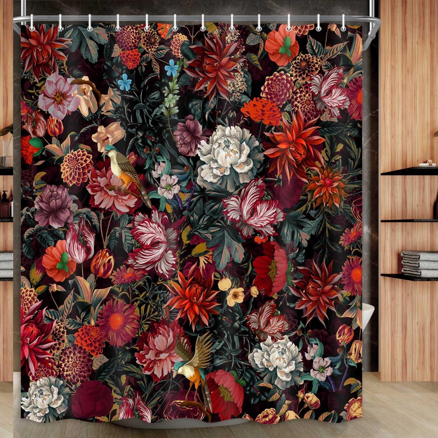 Floral Shower Curtain Set Red Flower 72x72 Inch