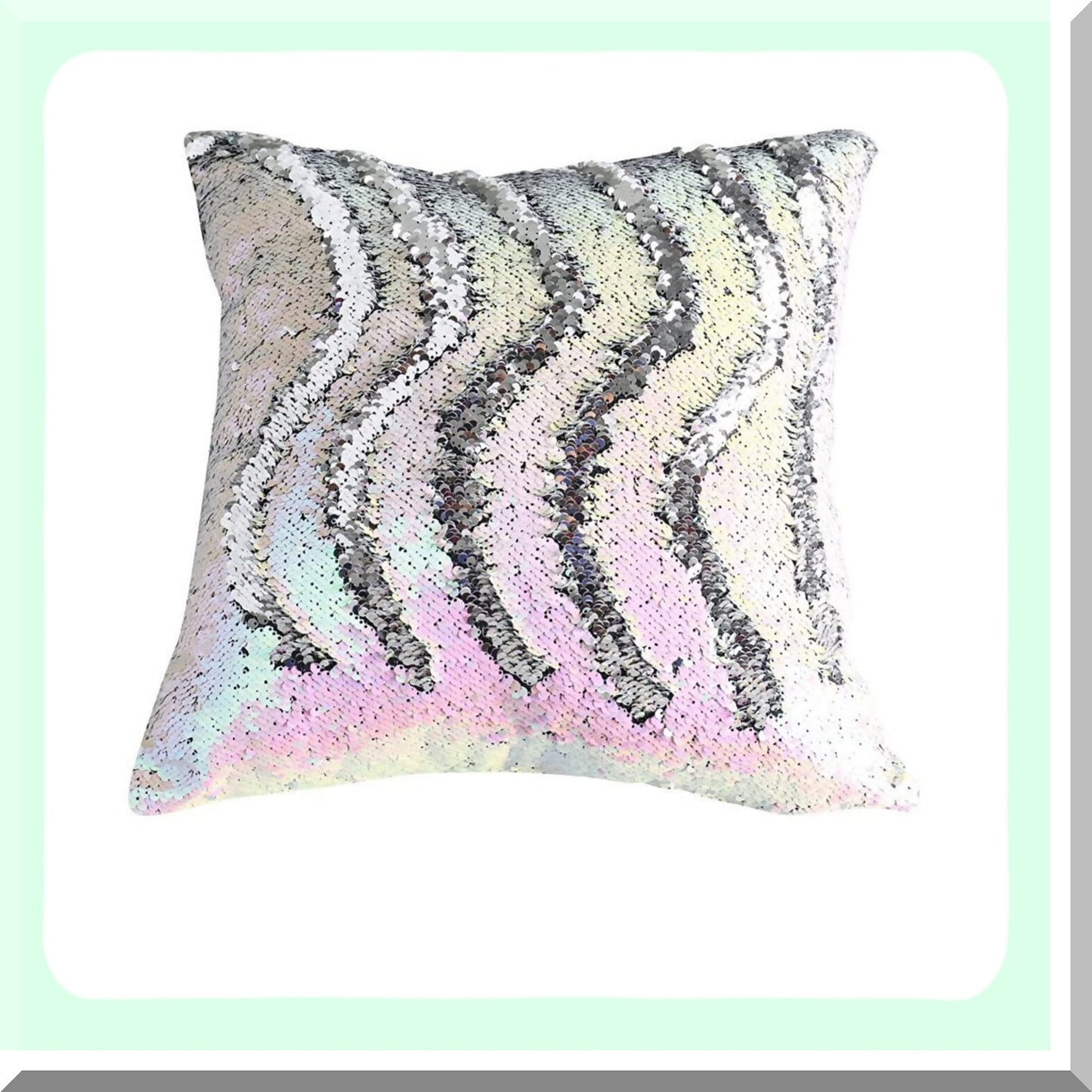 Rainbow Silver Reversible Sequin Pillowcase - Two-Tone Navy Blue Decorative Throw Cover for Sofas, Beds, Cars - Creative Color Change Design