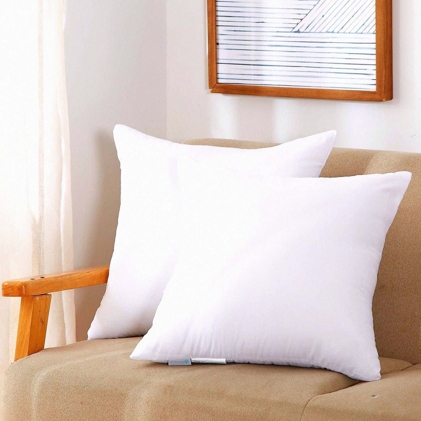 SoftSquare Pillow Inserts - Hypoallergenic Polyester Stuffer for Couch, Washable Cushion Filler - 20'' Euro Sham, White (2 Pack)