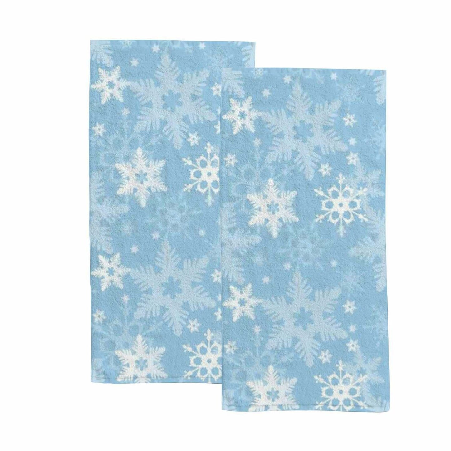 Set of 2 Light Blue White Bath Hand Towels