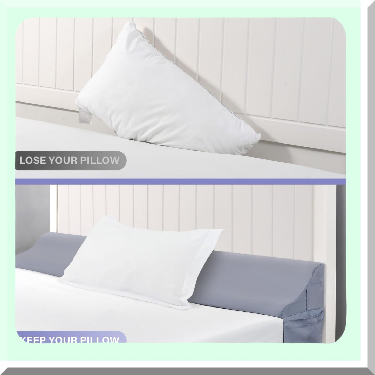 Big Pocket GapGuard Queen Size Bed Wedge Pillow - Headboard Mattress Filler - Triangle Bolster Pillow - Close The Gap 0-6" - Grey