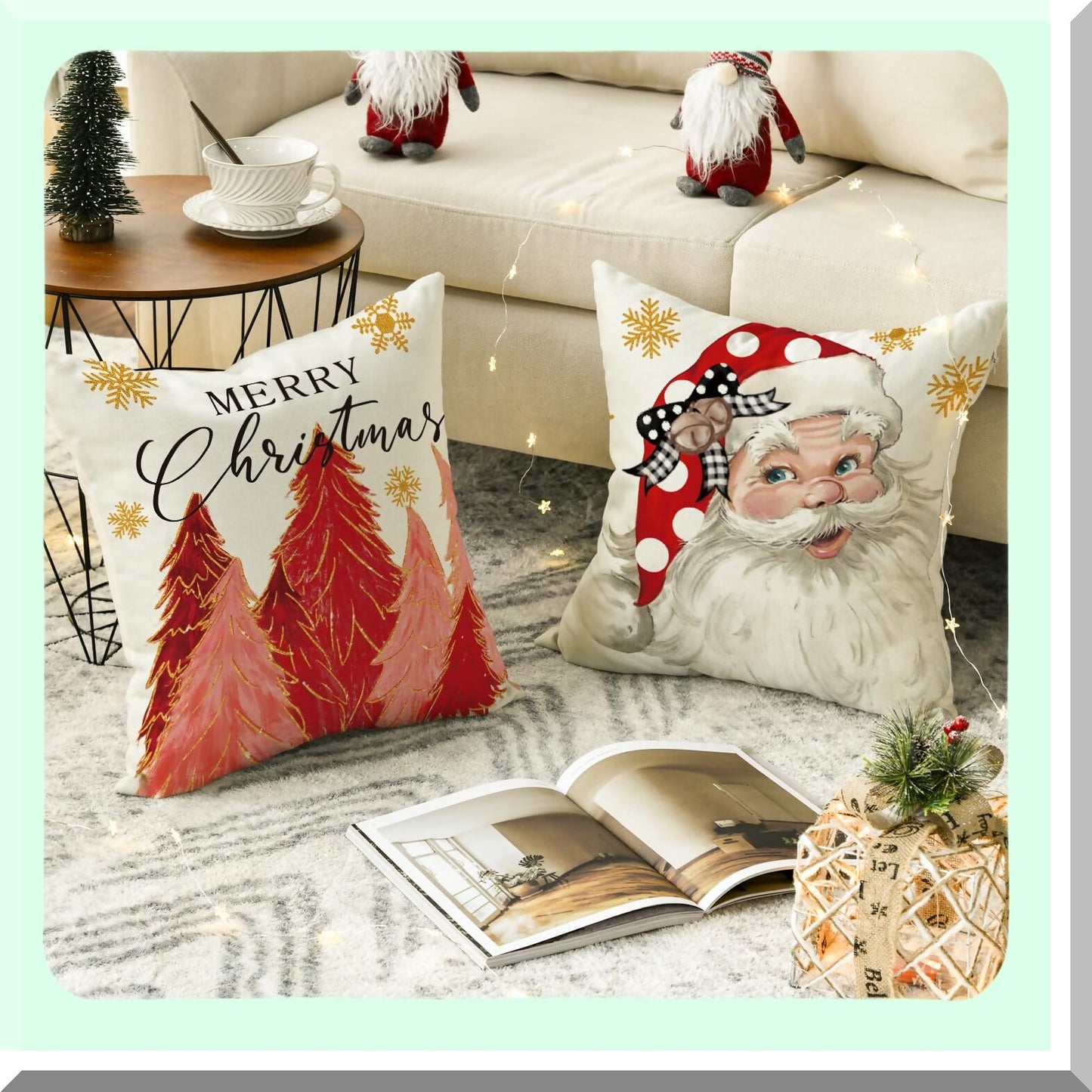 Holiday Cheer Reindeer Throw Pillow Set - Festive Christmas Cushion Covers for Sofa Couch - 18x18 Inch Red Decorative Cases (Pack of 4)