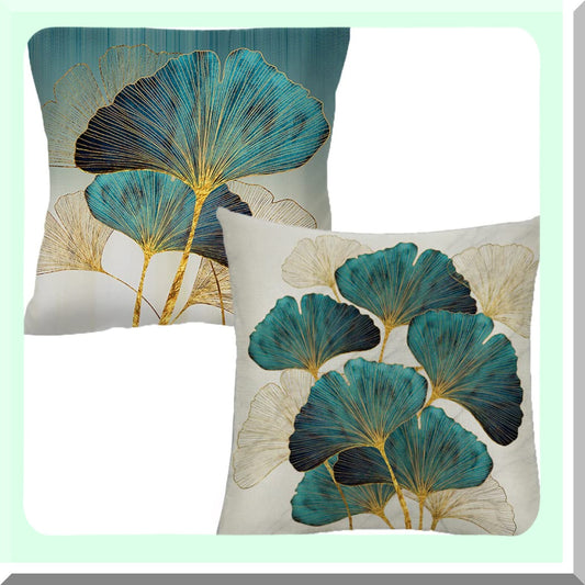 Green Leafy Oasis Pillow Covers - Set of 2 | 18x18 Inch Teal Cushion Cases | Turquoise Ginkgo Leaf Design for Sofa, Bedroom, Living Room Decor | Botanical Home Accent