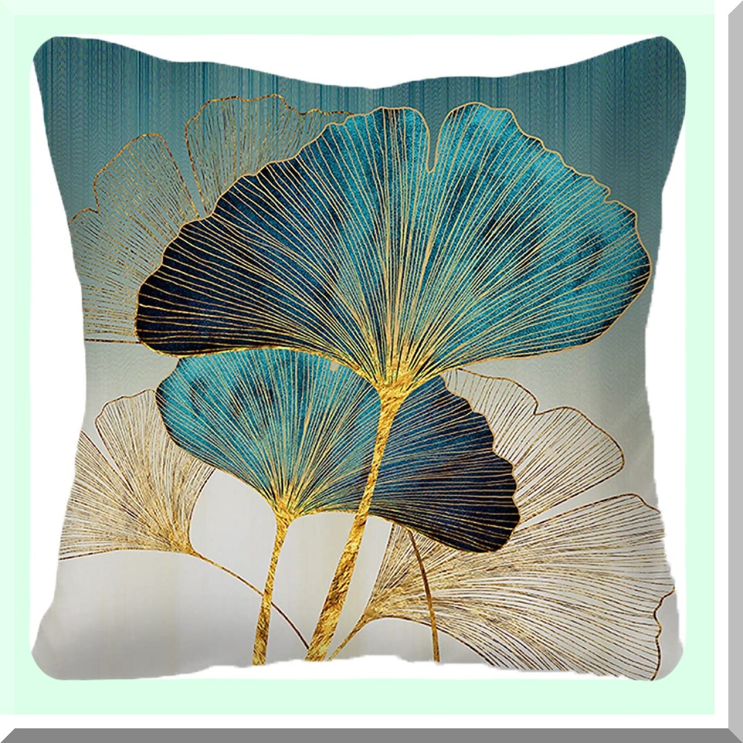 Green Leafy Oasis Pillow Covers - Set of 2 | 18x18 Inch Teal Cushion Cases | Turquoise Ginkgo Leaf Design for Sofa, Bedroom, Living Room Decor | Botanical Home Accent