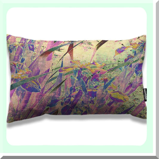 Vintage Iris Garden Decorative Pillow Cover - 12x20 Inch Floral Art Nature Leaves Cushion Case for Bed Sofa - Purple Green Cotton Linen Home Accent
