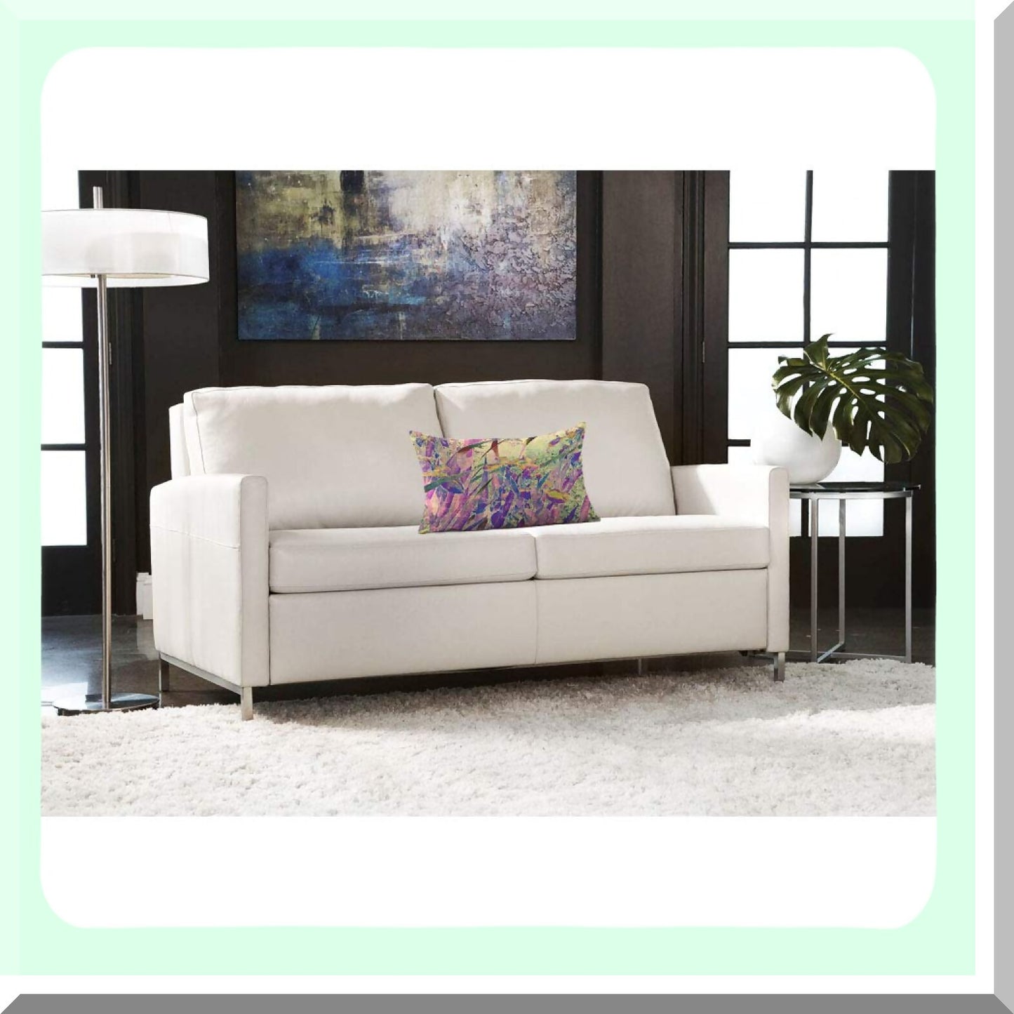 Vintage Iris Garden Decorative Pillow Cover - 12x20 Inch Floral Art Nature Leaves Cushion Case for Bed Sofa - Purple Green Cotton Linen Home Accent