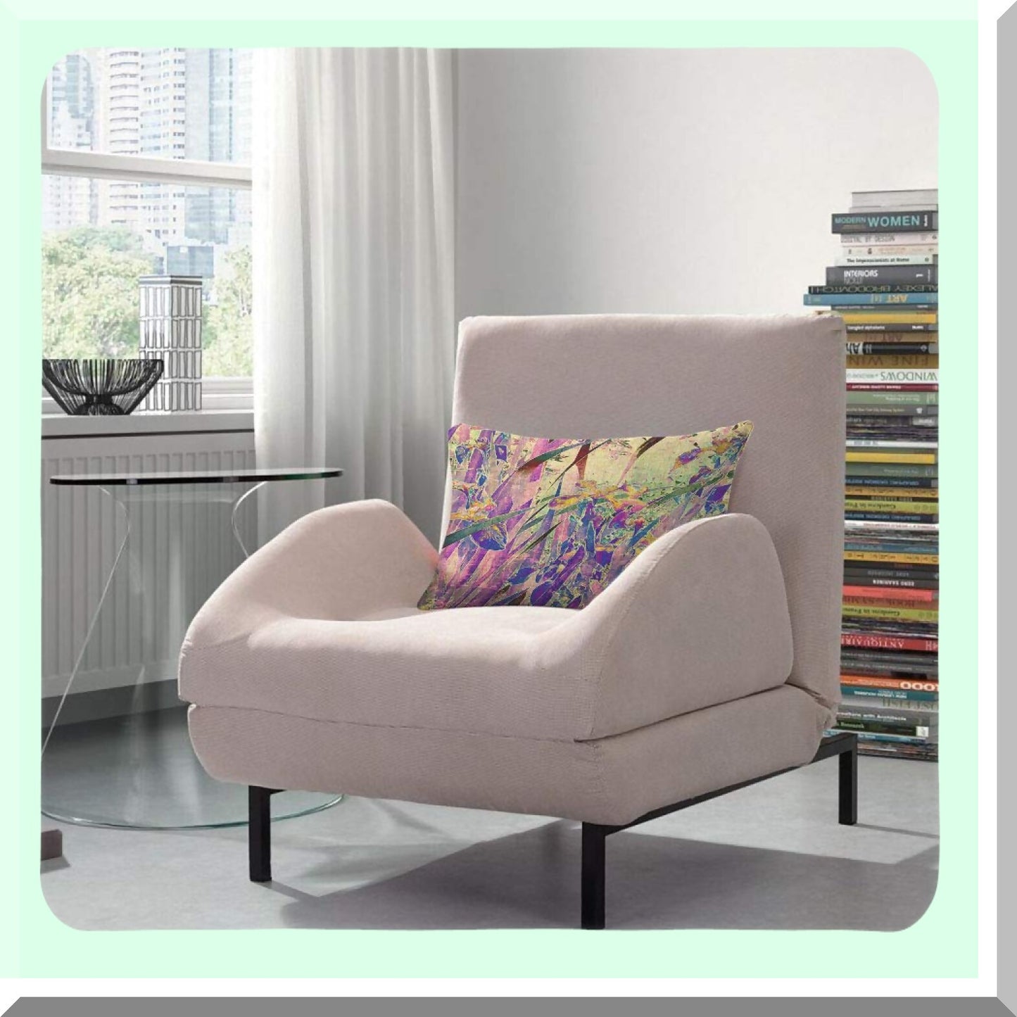 Vintage Iris Garden Decorative Pillow Cover - 12x20 Inch Floral Art Nature Leaves Cushion Case for Bed Sofa - Purple Green Cotton Linen Home Accent