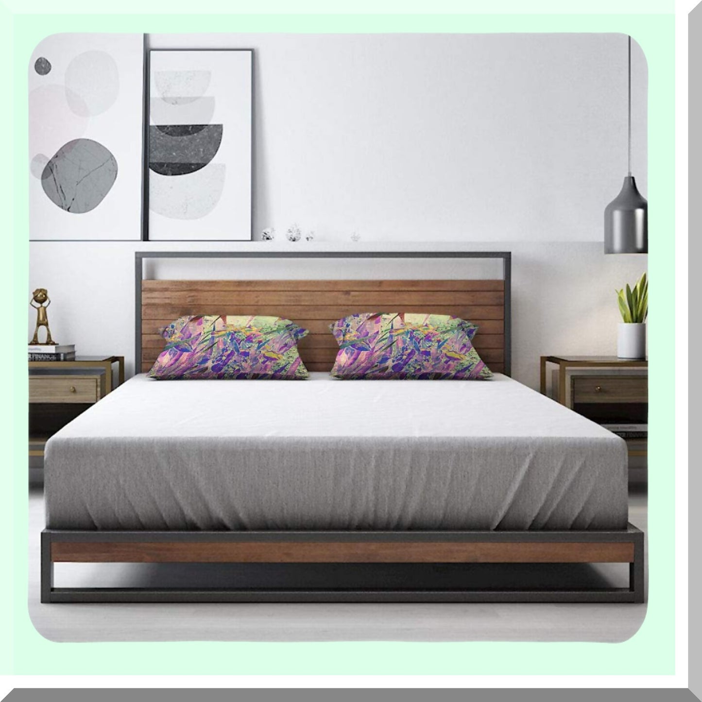 Vintage Iris Garden Decorative Pillow Cover - 12x20 Inch Floral Art Nature Leaves Cushion Case for Bed Sofa - Purple Green Cotton Linen Home Accent