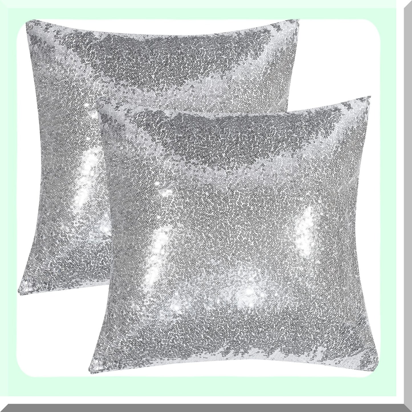 Glitter Sequins Square Throw Pillow Covers - Wedding Party Cushion Case Set, Silver Sparkle Decor for Home, 18"x18" (45cmx45cm), Pack of 2