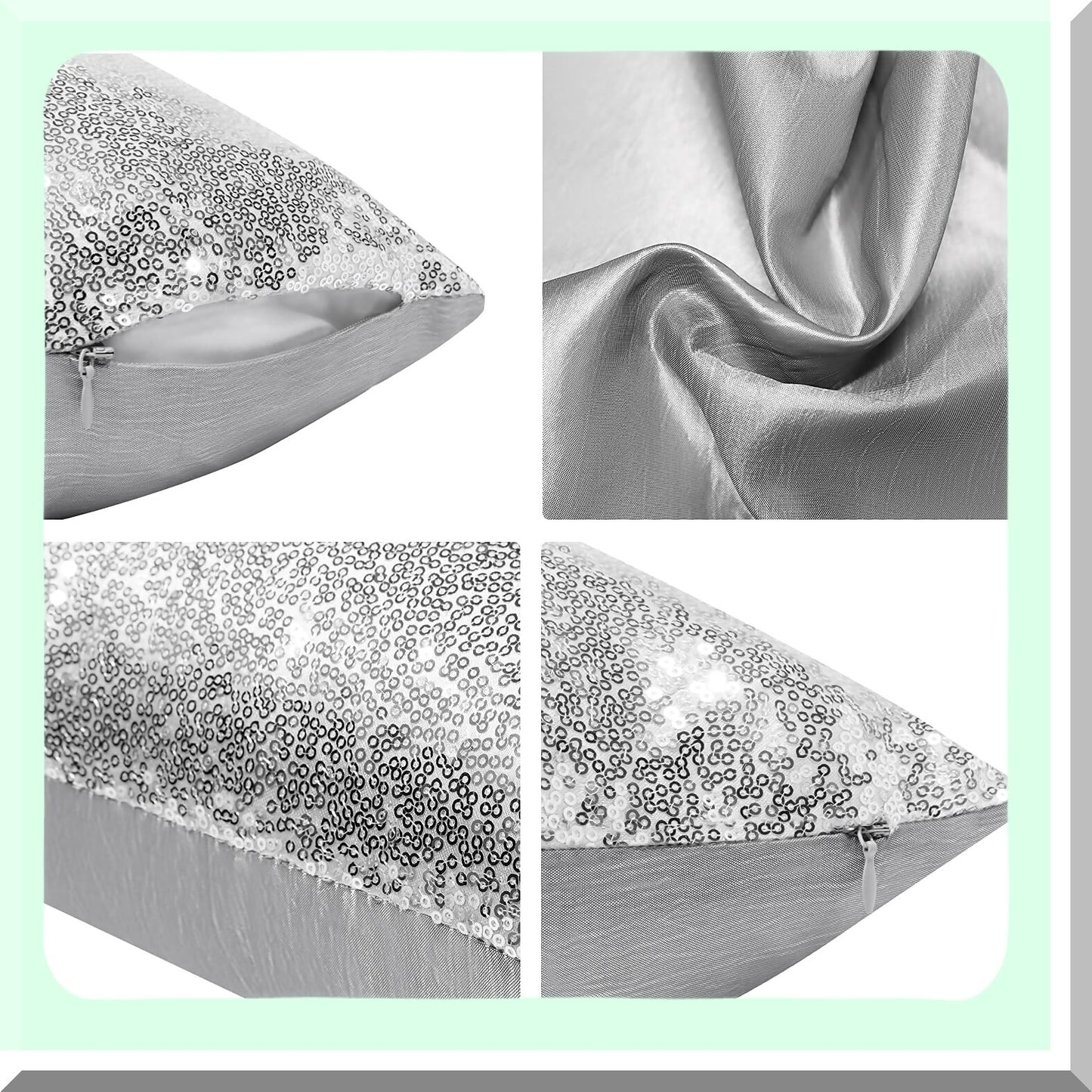 Glitter Sequins Square Throw Pillow Covers - Wedding Party Cushion Case Set, Silver Sparkle Decor for Home, 18"x18" (45cmx45cm), Pack of 2