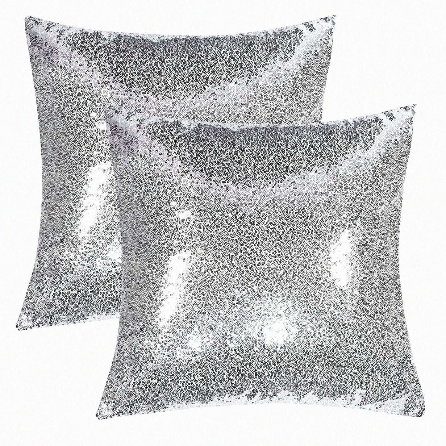 Glitter Sequins Square Throw Pillow Covers - Wedding Party Cushion Case Set, Silver Sparkle Decor for Home, 18"x18" (45cmx45cm), Pack of 2