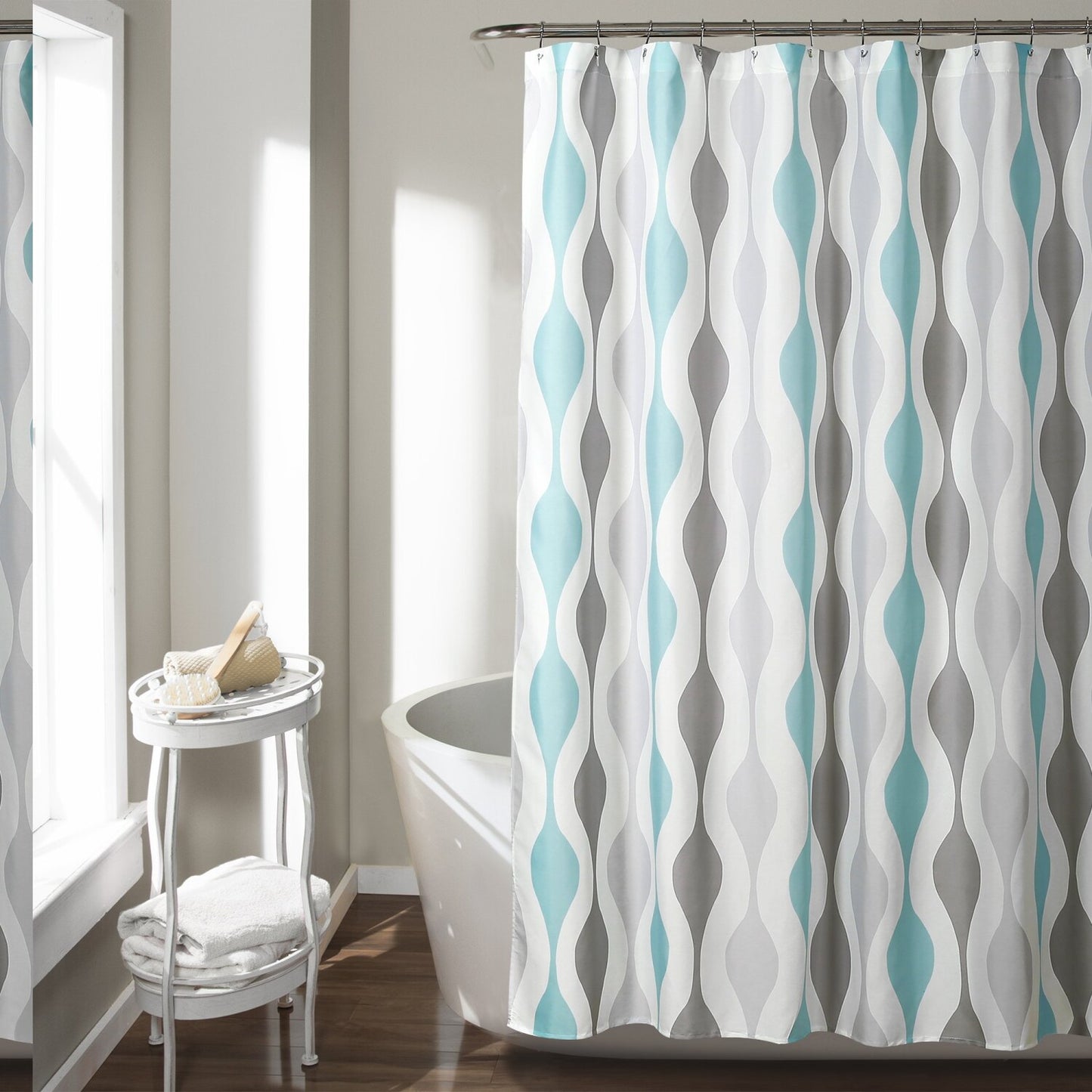 Mid Century Geo Shower Curtain 72x72 Blue Gray