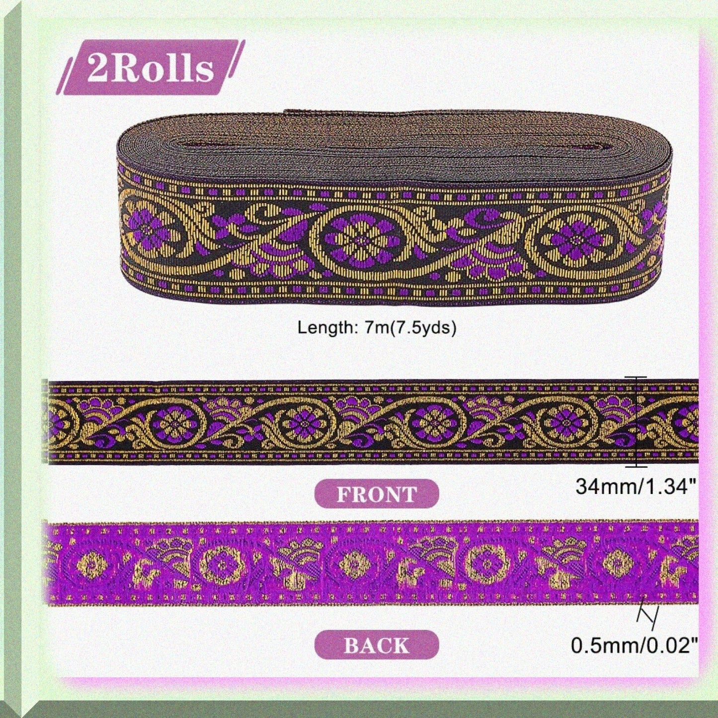 1.3 Inch Jacquard Ribbon 7.6 Yards Blue Violet