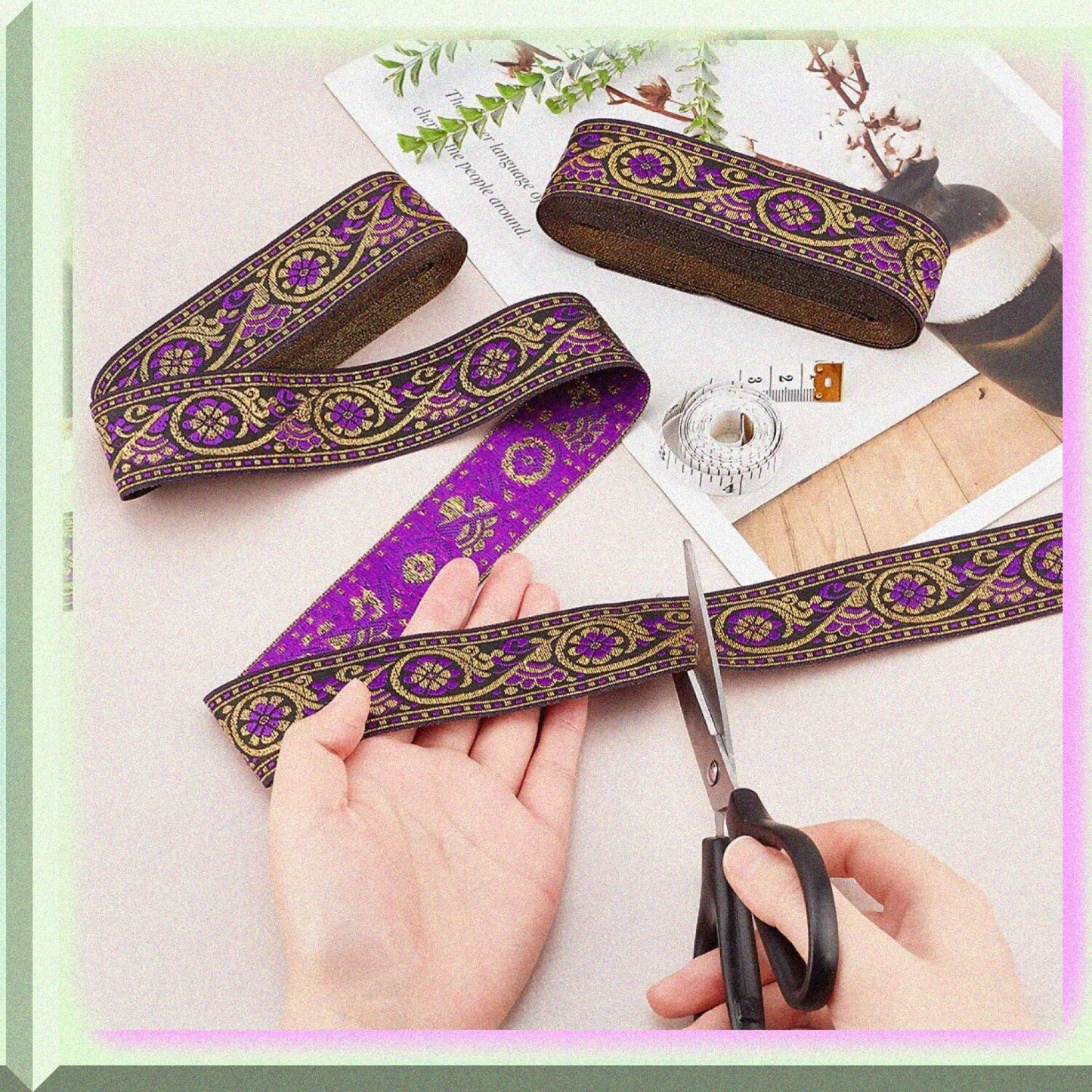 1.3 Inch Jacquard Ribbon 7.6 Yards Blue Violet