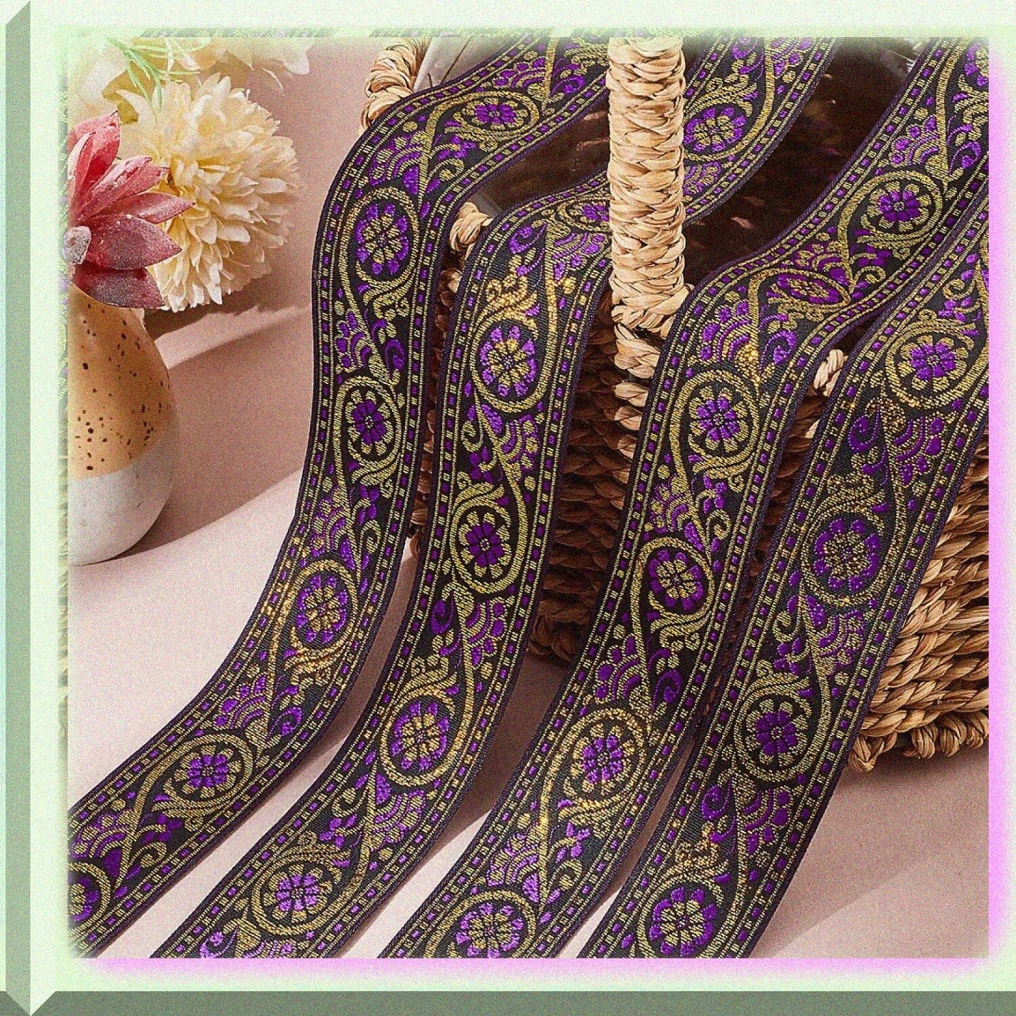 1.3 Inch Jacquard Ribbon 7.6 Yards Blue Violet