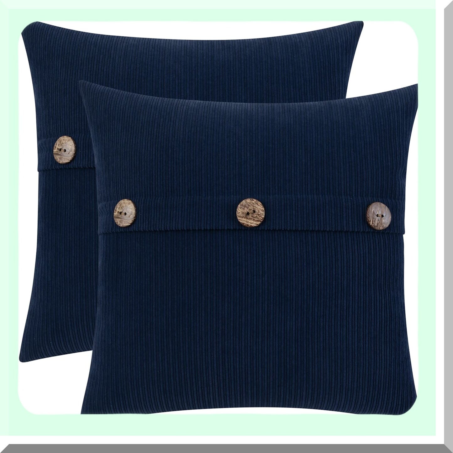 Chenille Navy Blue Throw Pillow Covers - Soft Farmhouse Cushions with Triple Buttons - Set of 2 - 18x18 Inch for Couch Sofa Bed Living Room