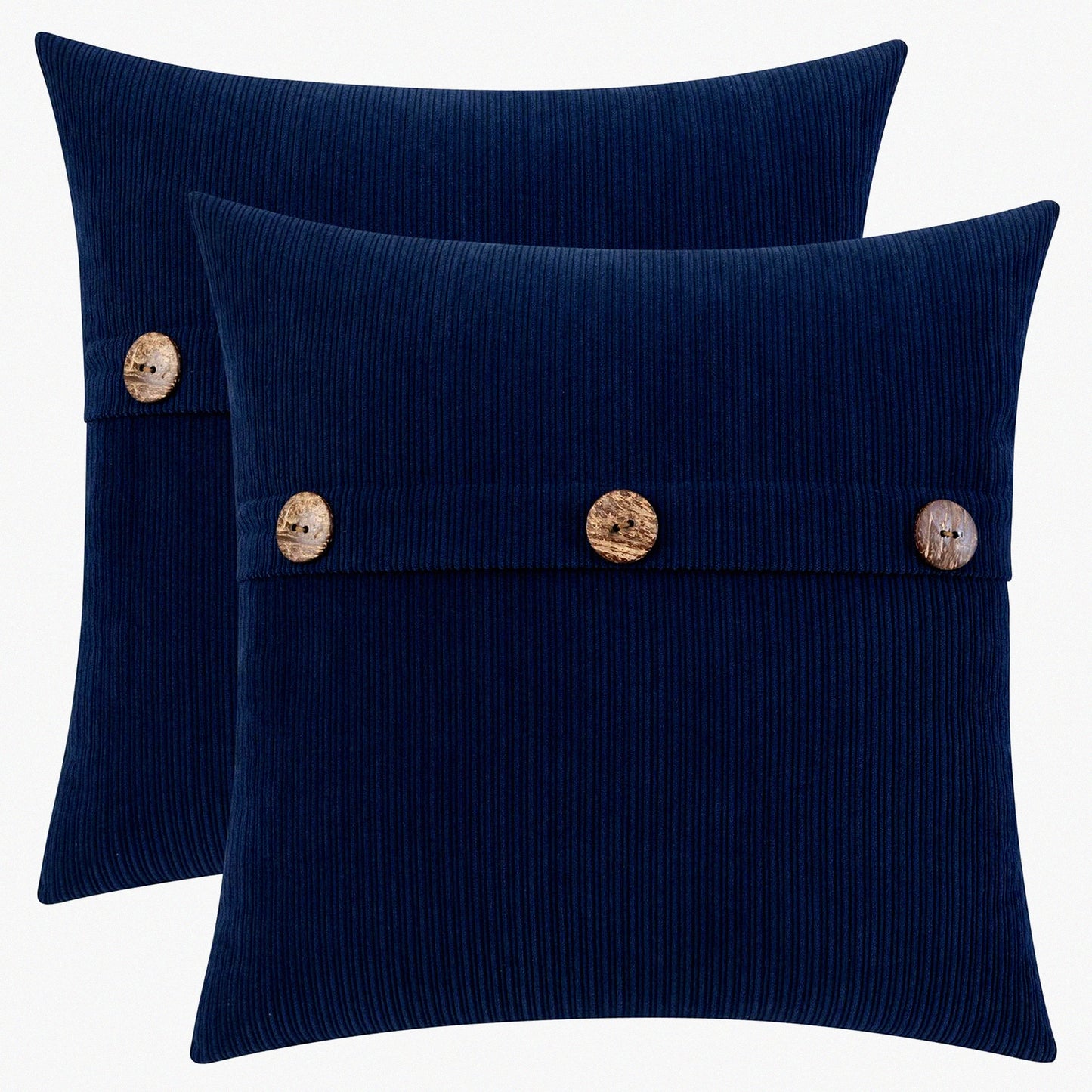 Chenille Navy Blue Throw Pillow Covers - Soft Farmhouse Cushions with Triple Buttons - Set of 2 - 18x18 Inch for Couch Sofa Bed Living Room