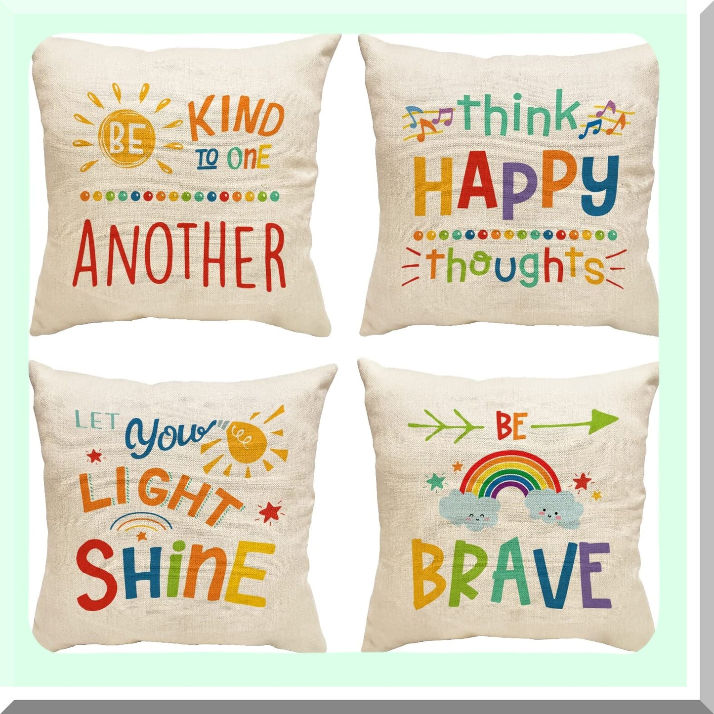 Colorful Kids Rainbow Reading Corner Pillow Covers Set - 16x16 Inch, Pack of 4 - Classroom Decor Throw Pillow Covers