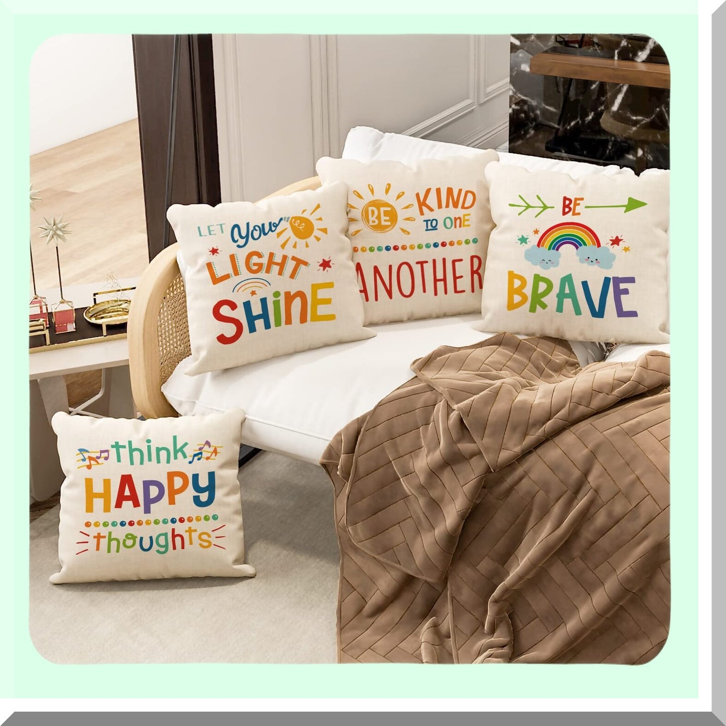 Colorful Kids Rainbow Reading Corner Pillow Covers Set - 16x16 Inch, Pack of 4 - Classroom Decor Throw Pillow Covers