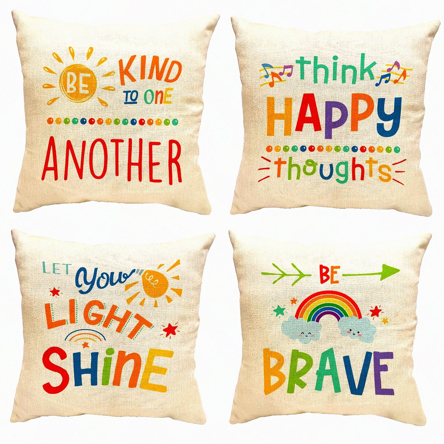 Colorful Kids Rainbow Reading Corner Pillow Covers Set - 16x16 Inch, Pack of 4 - Classroom Decor Throw Pillow Covers