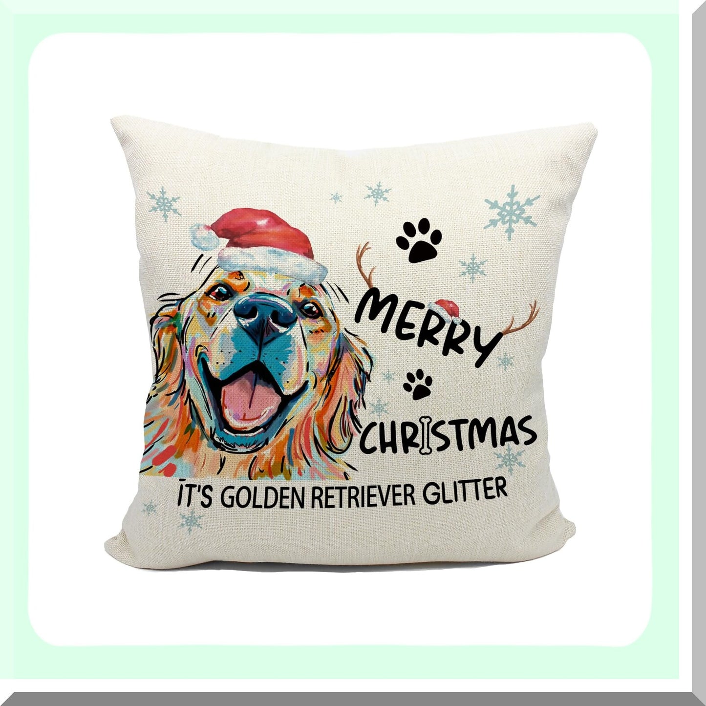 Golden Glitter Retriever Pillow Covers - 18x18 Decorations & Gifts - Merry Throw Pillow Covers for Golden Retriever Lovers - Sparkling Home Decor