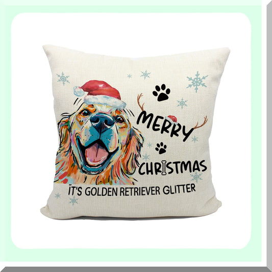 Golden Glitter Retriever Pillow Covers - 18x18 Decorations & Gifts - Merry Throw Pillow Covers for Golden Retriever Lovers - Sparkling Home Decor
