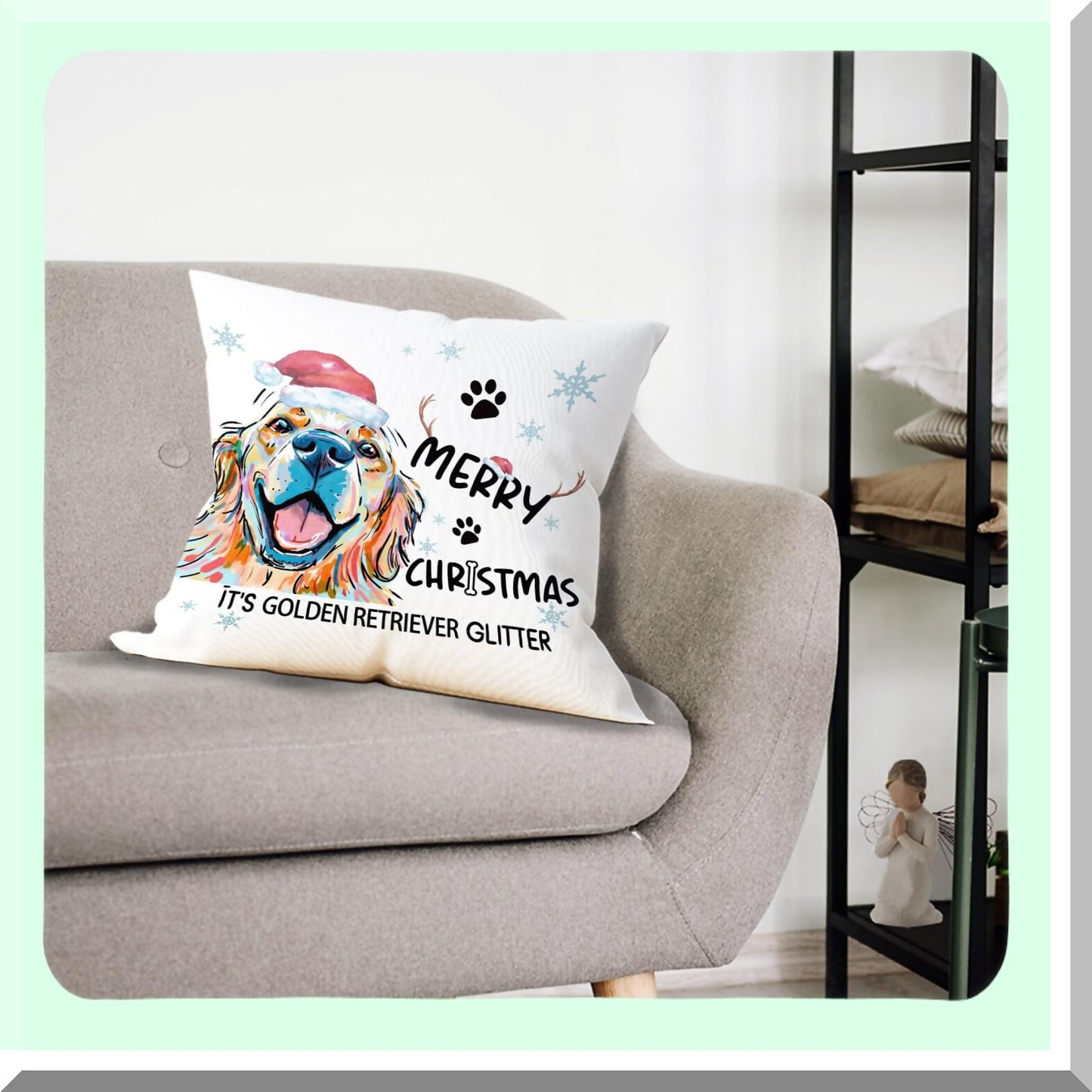 Golden Glitter Retriever Pillow Covers - 18x18 Decorations & Gifts - Merry Throw Pillow Covers for Golden Retriever Lovers - Sparkling Home Decor