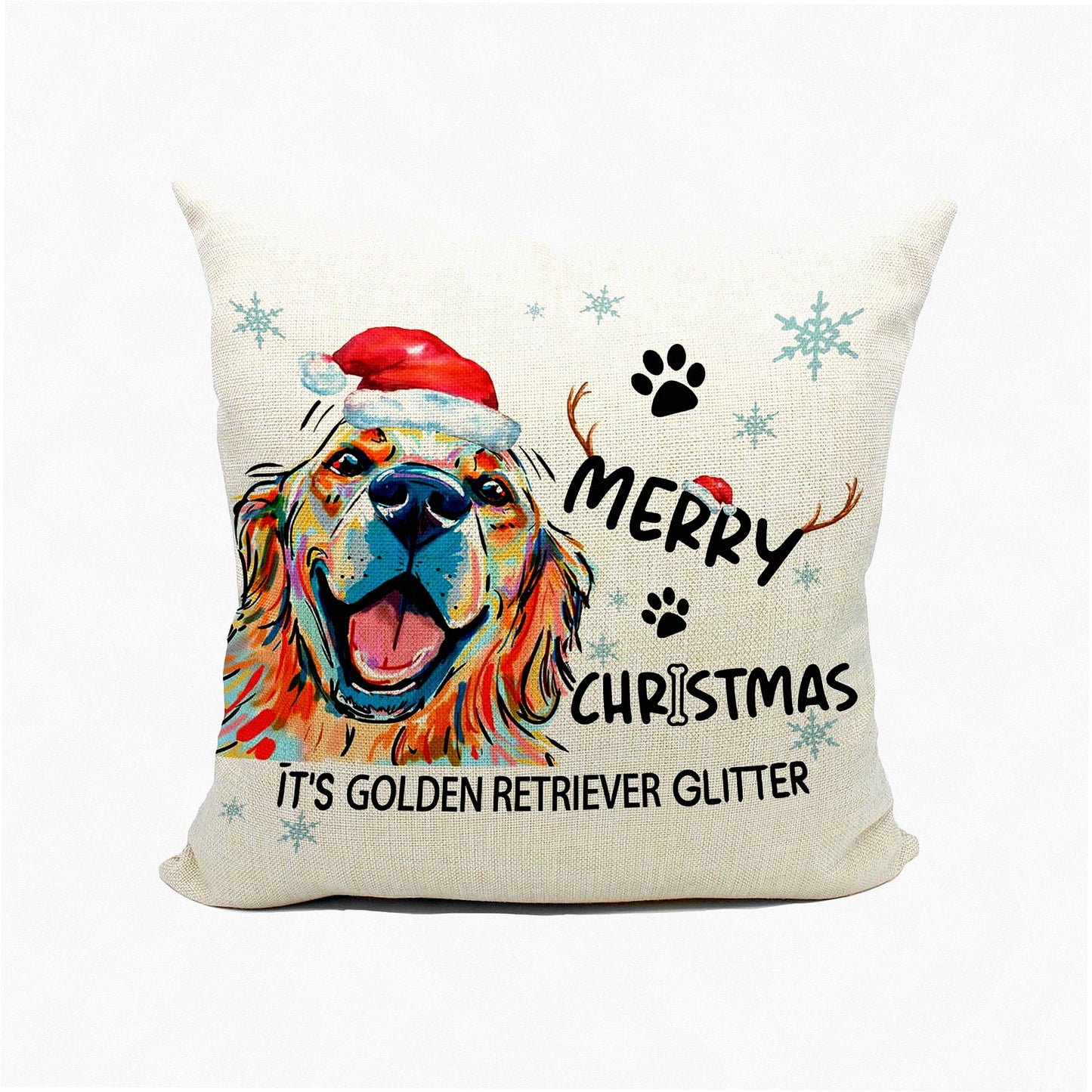 Golden Glitter Retriever Pillow Covers - 18x18 Decorations & Gifts - Merry Throw Pillow Covers for Golden Retriever Lovers - Sparkling Home Decor