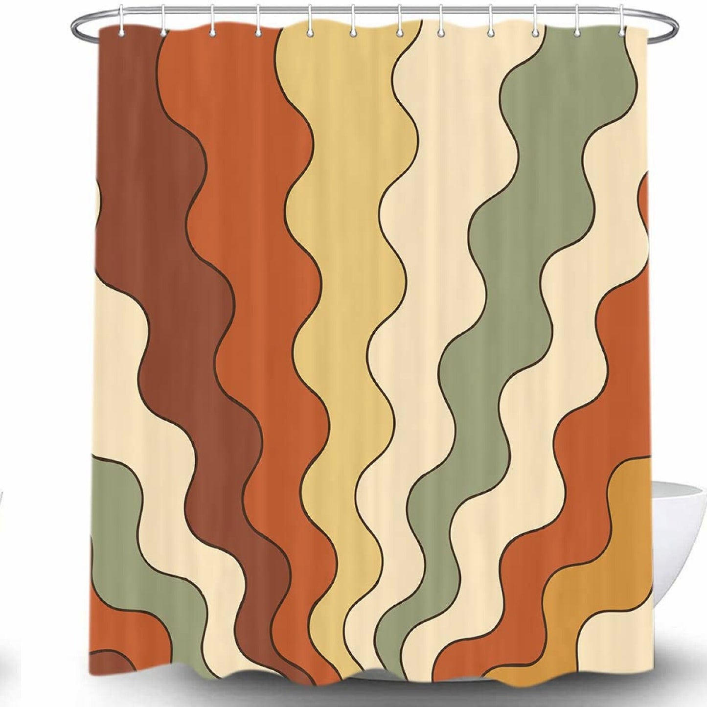 Retro Wavy Earth Tones Shower Curtain 69x70