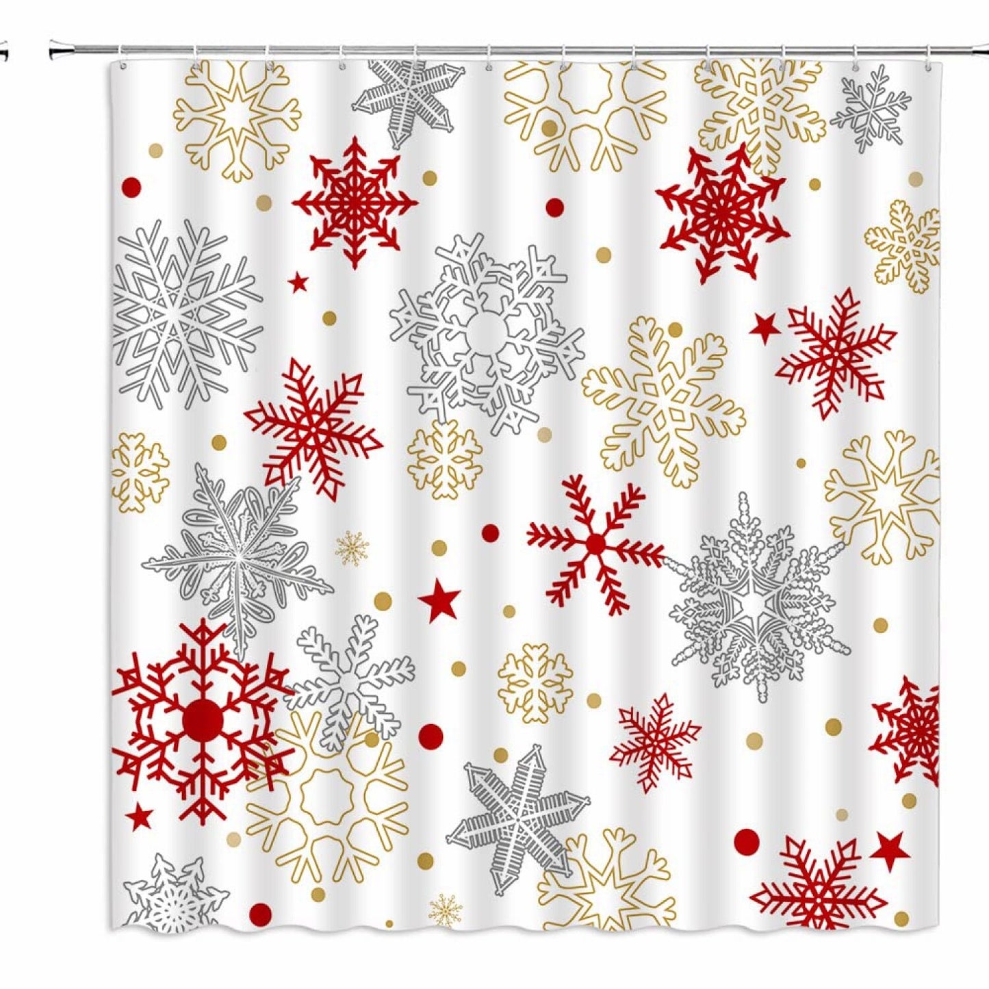 Snowflake Shower Curtain 70x70 inches Red Gold