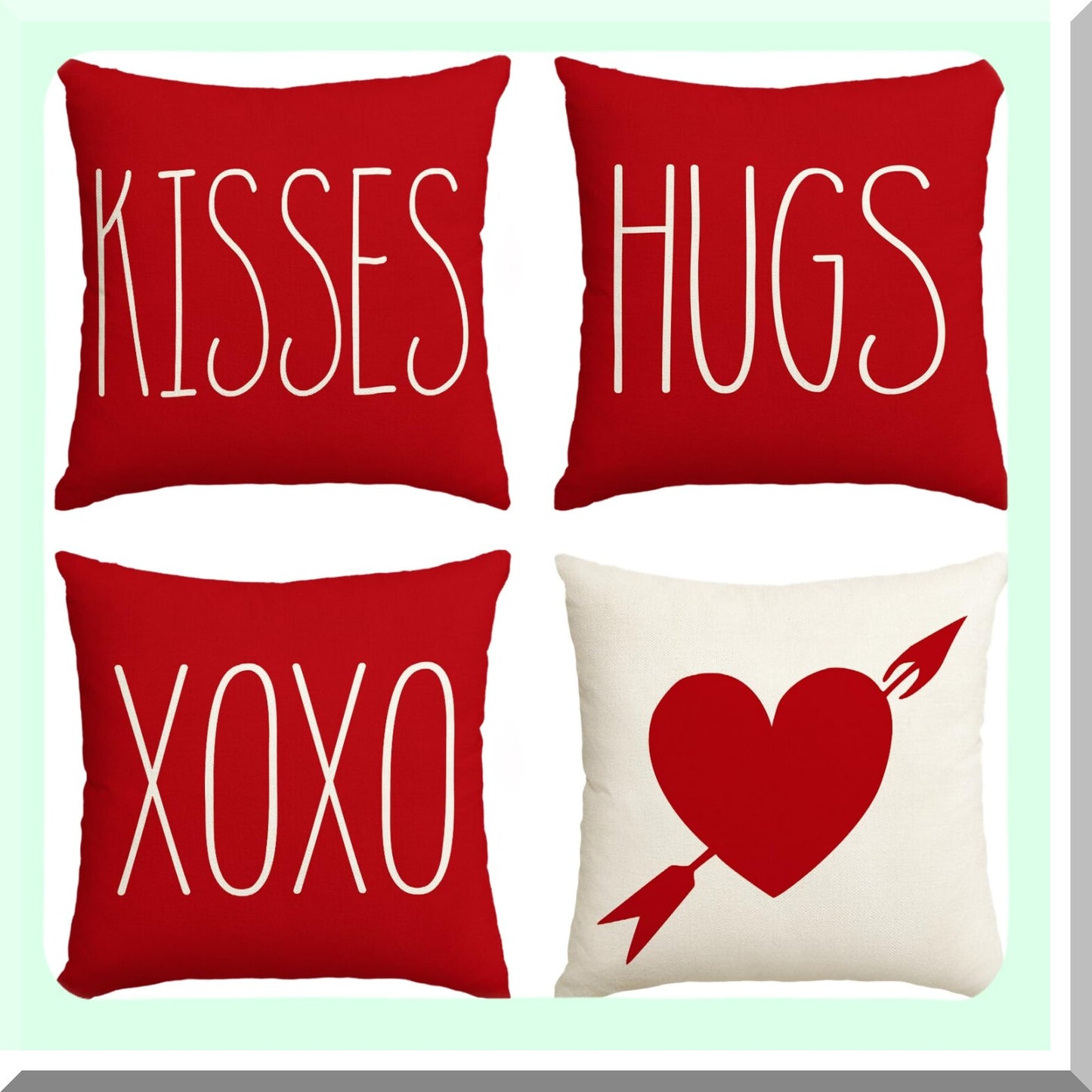 Love Kisses Hugs XOXO Heart Arrow Throw Pillow Set - 20x20 Inch Holiday Anniversary Wedding Cushion Cover for Sofa Couch - Set of 4