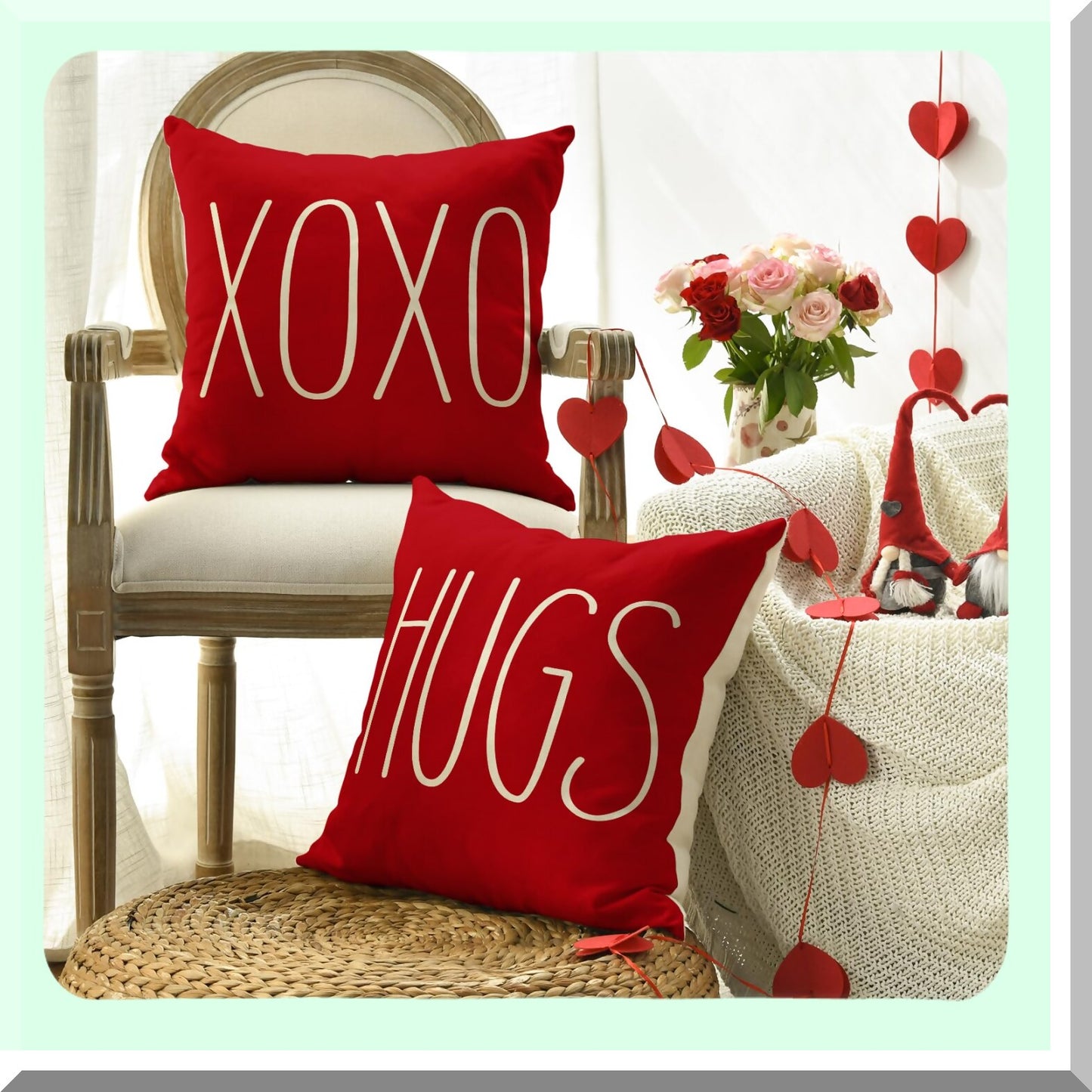 Love Kisses Hugs XOXO Heart Arrow Throw Pillow Set - 20x20 Inch Holiday Anniversary Wedding Cushion Cover for Sofa Couch - Set of 4