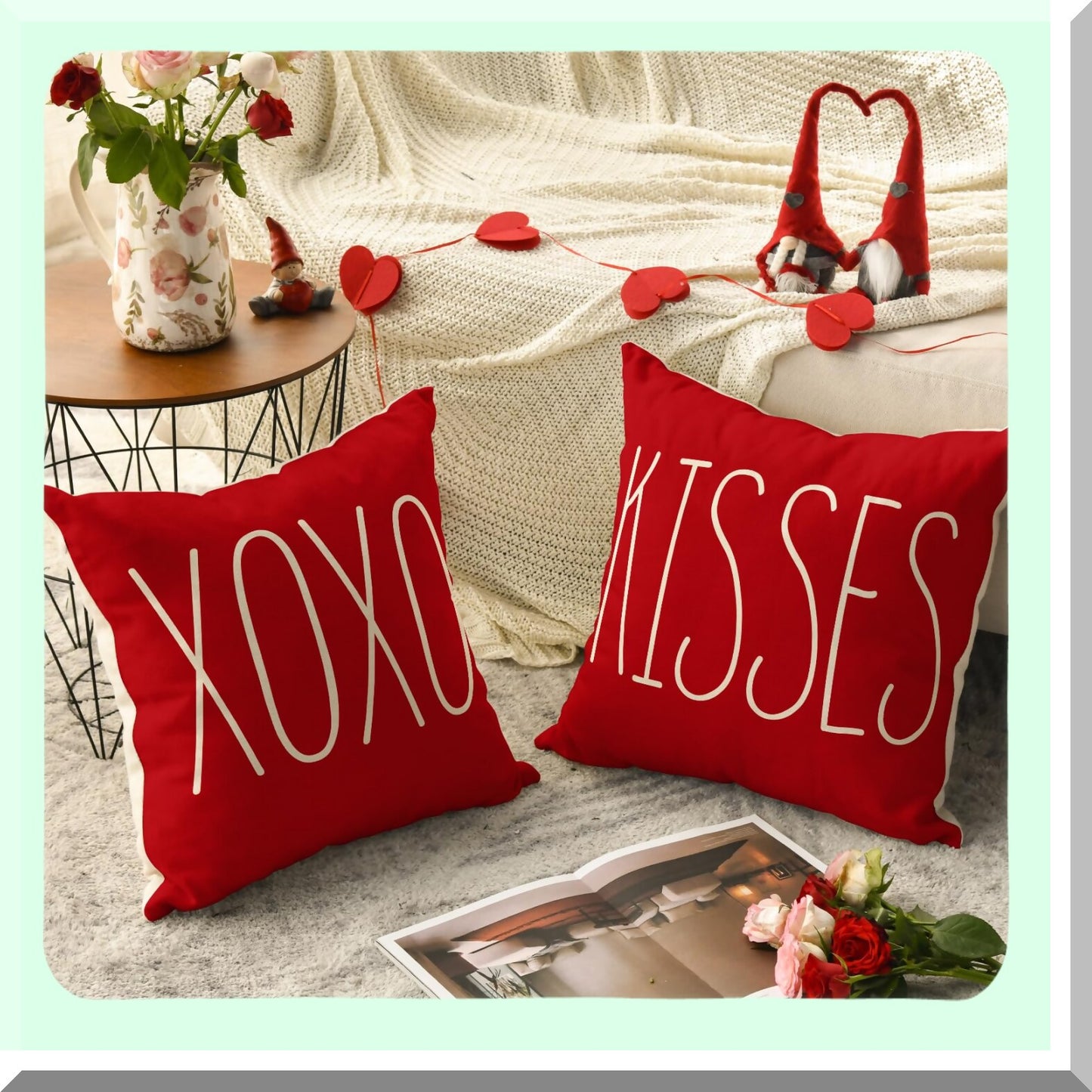 Love Kisses Hugs XOXO Heart Arrow Throw Pillow Set - 20x20 Inch Holiday Anniversary Wedding Cushion Cover for Sofa Couch - Set of 4